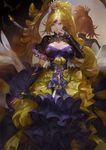  blonde_hair breasts brown_eyes candle circlet cleavage crown dress dual_persona finger_to_mouth kali_(p&amp;d) large_breasts long_hair mirror puzzle_&amp;_dragons solo youshun_(naturaljuice) 
