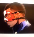  1boy chopmeinhalf closed_mouth commentary dark-skinned_male dark_skin eye_mask highres kylian_mbappe looking_ahead male_focus mask profile real_life short_hair solo untranslatable_commentary 