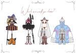  absurdres armor bat_wings bikini_armor black_skirt blue_dress boots cape clothes_focus commentary dress elizabeth_bathory_(brave)_(fate) elizabeth_bathory_(cinderella)_(fate) elizabeth_bathory_(fate) elizabeth_bathory_(fate/extra) elizabeth_bathory_(halloween_caster)_(fate) fate/grand_order fate_(series) frilled_dress frills halloween hat highres knight mannequin no_humans polearm red_armor sarkany_csont_landzsa shirofox66 simple_background skirt still_life strapless strapless_dress sword weapon white_background wings witch_hat 