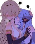  ... 2girls android blonde_hair blue_hair body_freckles breasts bvbu closed_eyes commentary english_commentary english_text freckles genshin_impact heavy_breathing hickey highres ineffa_(genshin_impact) jahoda_(genshin_impact) long_hair mechanical_arms multiple_girls open_mouth pink_eyes robot_ears saliva saliva_trail small_breasts spoken_ellipsis upper_body yuri 