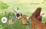  aihara-rina artist_name ball bulbasaur charizard chinese_commentary commentary_request crying dated fire grass highres holding holding_pen no_humans open_mouth outdoors paint pen pikachu plant pokemon pokemon_(anime) pokemon_(classic_anime) pokemon_(creature) pokemon_focus soccer_ball speech_bubble squirtle sweatdrop tears togepi vines yawning 