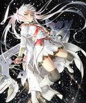  boots breasts green_eyes hair_ribbon happoubi_jin ribbon skirt small_breasts snow solo thighhighs twintails uniform weapon white_hair 
