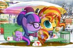  2016 bench berrypawnch burger chibi collar duo eating engrishman equestria_girls equine female food friendship_is_magic horn licking mammal my_little_pony snow snowing spike_(mlp) sunset_shimmer_(eg) tongue tongue_out twilight_sparkle_(mlp) umbrella unicorn 