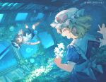  2girls artist_name back_bow black_hat black_skirt black_socks blonde_hair bow brown_hair chinese_commentary closed_eyes collared_dress commentary_request contrast_collar dated dress facing_another floating furahata_gen green_shoes hat hat_bow highres holding loafers looking_at_another maribel_hearn medium_hair mob_cap multiple_girls necktie open_mouth overgrown puffy_short_sleeves puffy_sleeves purple_dress red_eyes red_necktie ribbon-trimmed_shirt ribbon-trimmed_skirt ribbon-trimmed_sleeves ribbon_trim shirt shoes short_sleeves skirt smile socks touhou usami_renko white_bow white_hat white_shirt 