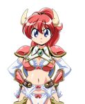  1girl angry armor bikini_armor blue_eyes breasts closed_mouth collar elbow_gloves game_asset gauntlets gloves hair_between_eyes hands_on_own_hips horns large_breasts large_variant_set long_hair lowres manjuverunu_no_sen_otome marianne_(manjuverunu) navel non-web_source official_art panties ponytail red_hair self-datamine shoulder_armor simple_background siubomanjyu solo standing tachi-e transparent_background underwear v-shaped_eyebrows variant_set white_collar white_gloves white_panties 