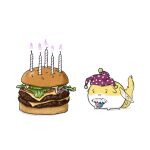  :3 american_flag american_flag_print burger candle clownpiece commentary cuneigram flag_print food full_body hat jester_cap no_humans polka_dot_headwear purple_hat simple_background solo sukusuku_hakutaku touhou variant_set white_background wings 