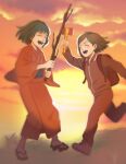  2girls child commentary green_hair highres jujutsu_kaisen kugisaki_nobara lumen_sky multiple_girls orange_hair short_hair smile zen'in_maki 