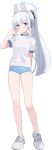  1girl animal_ear_headphones animal_ears arm_behind_back black_bow blue_archive blue_buruma blue_halo blue_shirt blush bow braid breasts buruma closed_mouth cross-laced_shoes fake_animal_ears full_body game_asset gym_uniform hair_bow hair_intakes half_up_half_down_braid halo hand_up headphones headset heel_up highres large_variant_set legs long_hair looking_at_viewer miyako_(blue_archive) no_socks official_art playing_with_own_hair ponytail purple_eyes rabbit_ears serious shirt shoes short_sleeves sidelocks simple_background small_breasts sneakers solo standing tachi-e thighs third-party_source transparent_background variant_set white_shoes yutokamizu 