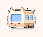  :3 animal-themed_vehicle animal_ears animal_nose blush_stickers bus cat_ears commentary decomposedmaw english_commentary motion_lines motor_vehicle no_humans original outdoors pixel_art simple_background vehicle_focus wheel white_background window windshield 