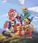  2016 applejack_(mlp) blonde_hair blue_eyes blue_feathers blue_fur blue_hair cloud cowboy_hat cutie_mark earth_pony equine feathered_wings feathers female feral fluttershy_(mlp) friendship_is_magic fur grass green_eyes group hair hat horn horse looking_at_viewer magwaizzz mammal multicolored_hair multicolored_tail my_little_pony orange_fur outside pegasus pink_fur pink_hair pinkie_pie_(mlp) pony purple_eyes purple_fur purple_hair rainbow_dash_(mlp) rainbow_hair rainbow_tail rarity_(mlp) sky smile twilight_sparkle_(mlp) two_tone_hair unicorn white_fur wings yellow_fur 