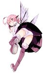  ahoge animal_ears ass bent_over bird_wings blush boots from_behind from_below full_body kuroneko_no_toorimichi long_sleeves looking_at_viewer looking_back mystia_lorelei panties pantyshot pink_eyes pink_hair polka_dot polka_dot_panties puffy_sleeves shirt short_hair simple_background skirt solo sweatdrop thigh_boots thighhighs touhou underwear upskirt white_background wide_sleeves wings 
