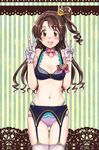  adapted_costume breasts brown_eyes brown_hair cleavage crown double_v futou_ryouko garter_belt gloves idolmaster idolmaster_cinderella_girls long_hair medium_breasts navel one_side_up open_mouth panties shimamura_uzuki sketch smile solo star!! thighhighs underwear v 