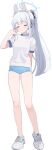 1girl animal_ear_headphones animal_ears arm_behind_back black_bow blue_archive blue_buruma blue_halo blue_shirt blush bow braid breasts buruma closed_eyes closed_mouth cross-laced_shoes facing_viewer fake_animal_ears full_body game_asset gym_uniform hair_bow hair_intakes half_up_half_down_braid halo hand_up headphones headset heel_up highres large_variant_set legs long_hair miyako_(blue_archive) no_socks official_art playing_with_own_hair ponytail rabbit_ears shirt shoes short_sleeves sidelocks simple_background small_breasts sneakers solo standing tachi-e thighs third-party_source transparent_background variant_set white_shoes yutokamizu 