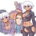  &gt;:( 1girl abs black_panties blue_eyes blush boots breasts chaps cleavage cropped_jacket fingerless_gloves folks_(nabokof) frown genderswap genderswap_(mtf) gloves k' large_breasts maxima midriff navel panties petting red_gloves short_hair the_king_of_fighters thighhighs underwear v-shaped_eyebrows white_hair 