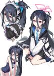  1girl absurdres amamiyayk ankle_socks apron aris_(blue_archive) aris_(maid)_(blue_archive) bell black_coat black_dress black_hair black_hairband black_skirt blue_archive blue_bow blue_necktie blue_one-piece_swimsuit blue_socks bow bright_pupils coat collarbone collared_shirt commentary contrast_collar cowboy_shot cropped_torso double-parted_bangs dress flat_chest full_body hair_between_eyes hair_bow hairband halo high_ponytail highres jacket kei_(aris)_(blue_archive) kei_(blue_archive) long_hair long_sidelocks long_sleeves looking_at_viewer maid_apron maid_headdress missing_halo neck_bell necktie old_school_swimsuit one-piece_swimsuit one_side_up open_clothes open_jacket parted_lips pleated_skirt ponytail puffy_short_sleeves puffy_sleeves rectangular_halo red_eyes red_halo school_swimsuit shirt shoes short_sleeves sidelocks simple_background sitting sketch skirt socks solo swimsuit upper_body very_long_hair white_apron white_background white_jacket white_pupils white_shirt white_shoes 