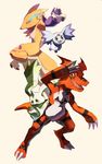  2016 ambiguous_gender anthro black_claws black_markings black_scales blue_eyes bridal_gauntlets calumon canine claws digimon facial_markings fox fur green_eyes green_fur group guilmon hi_res long_claws looking_at_viewer mammal markings mostly_nude nude open_mouth pose purple_markings red_markings red_scales renamon reptile scales scalie simple_background smile solarbyte teeth terriermon toe_claws tongue white_background white_claws white_fur white_scales yellow_eyes yellow_fur 