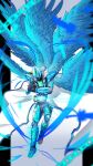 1boy absurdres armor armored_bodysuit black_bodysuit black_gloves blue_armor blue_feathers blue_wings bodysuit chair coat commentary_request eyecon feathered_wings feathers ghost_driver ghost_re:birth:_kamen_rider_specter gloves highres horns kamen_rider kamen_rider_ghost_(series) kamen_rider_sin_specter kamen_rider_specter misaki_guu open_clothes open_coat rider_belt sin_specter_ghost_eyecon solo tokusatsu visor_(armor) white_coat wings 