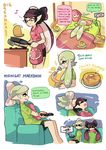  aori_(splatoon) apron bed bedroom blanket comic controller couch domino_mask eighth_note english food fork frying_pan hotaru_(splatoon) inkling mask multiple_girls musical_note pancake pillow plate remote_control sleeping snoring spatula splatoon_(series) splatoon_1 tentacle_hair wong_ying_chee 