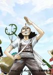  black_hair blonde_hair blue_hair franky male_focus monkey_d_luffy one_piece overalls sanji sash solo solo_focus tony_tony_chopper usopp weapon 