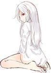  albino long_hair looking_at_viewer naked_shirt original otokuyou red_eyes shiroi_ko_(otokuyou) shirt simple_background sitting solo wariza white_background white_hair 