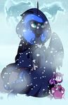  2016 cloak clothing duo equine eyewear friendship_is_magic glasses goattrain hat horn mammal my_little_pony princess_luna_(mlp) snow snowing starlight_glimmer_(mlp) top_hat unicorn windigo_(mlp) winged_unicorn wings 