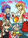  4girls bikini blonde_hair blue_hair breast_envy breasts gloria_tyler grace_tyler green_eyes large_breasts long_hair multiple_girls red_eyes schoolgirl_swimsuit serena_(yuu-gi-ou_arc-v) silver_hair tagme tenjouin_asuka yellow_eyes yu-gi-oh! yuu-gi-ou_arc-v yuu-gi-ou_gx 