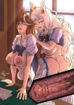  2girls ahoge animal_ears animal_genitalia_on_humanoid animal_penis bakuhaku biwa_hayahide_(umamusume) breasts breasts_out brown_hair cervical_penetration cervix character_request clothed_sex clothes_lift clothes_pull commentary cross-section desk ear_ornament english_commentary erection futa_with_female futanari glasses hair_ornament highres horse_ears horse_girl horse_penis indoors large_areolae large_breasts large_insertion multiple_girls nipples office paper penis rolling_eyes school_uniform sex sex_from_behind shirt_lift skirt skirt_pull stomach_bulge symboli_rudolf_(umamusume) tracen_school_uniform umamusume uncensored white_hair window yellow_eyes 