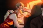  2girls commentary eyepatch green_hair highres jujutsu_kaisen kugisaki_nobara lumen_sky multiple_girls orange_hair red_eyes scar scar_across_eye scar_on_arm scar_on_back scar_on_face short_hair smile zen'in_maki zen'in_maki_(post-shibuya) 