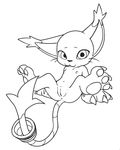  anus apaluv black_and_white claws digimon ear_tuft feline female gatomon legs_up line_art looking_at_viewer mammal monochrome navel nipples pawpads presenting pussy sitting solo spread_legs spreading tail_ring tuft whiskers 