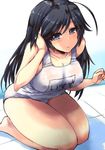  black_hair blue_eyes breasts girls_und_panzer isuzu_hana large_breasts long_hair name_tag one-piece_swimsuit pool school_swimsuit shinshin sitting smile solo swimsuit wariza water white_school_swimsuit white_swimsuit 