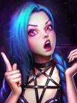  1girl ayyasap blue_hair braid jinx_(league_of_legends) league_of_legends lipstick long_hair solo twin_braids 