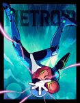  1girl aqua_background arm_cannon armor artist_name blue_armor commentary copyright_name english_commentary green_assault_visor helmet highres metroid metroid_ravenous multicolored_armor normal_suit_(metroid) official_alternate_costume open_hand power_armor power_suit_(metroid) ravenous_suit red_armor red_helmet samus_aran science_fiction solo weapon white_armor xrownless 