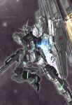  absurdres artist_name beam_cannon beam_rifle char's_counterattack commentary_request earth_federation energy_gun fin_funnels green_eyes gundam highres holding holding_energy_gun holding_weapon loader-0015 mecha mecha_focus mobile_suit nebula no_humans nu_gundam realistic robot science_fiction shield solo space star_(sky) thrusters v-fin weapon 