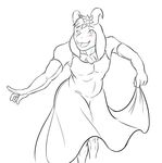  asriel_dreemurr blush boss_monster caprine chest_tuft clothed clothing crossdressing curtsy dress elbow_gloves flower gloves goat horn long_ears male mammal monochrome narija pecs plant smile solo tuft undertale video_games 