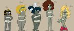  0lizlee 5girls absurdres amputee ancient_egyptian arm_behind_back armlet arms_behind_back bad_source bandaged_arm bandaged_leg bandages bikini_zombie_(plants_vs._zombies) black_eyeliner black_eyes black_hair blonde_hair blue_ribbon blunt_bangs body_freckles bone_hair_ornament bra bracelet breasts brown_hair chest_freckles cleopatra_(real_life) cleopatra_(real_life)_(cosplay) cleopatra_zombie_(plants_vs._zombies) colored_skin colored_teeth commentary cosplay curly_hair curvy earrings english_commentary eyeliner freckles glitter_zombie_(plants_vs._zombies) gold_earrings gold_ring green_skin hair_ornament hair_ribbon hairy hand_on_own_hip highres jewelry lipstick long_hair makeup missing_eye multiple_girls muscular muscular_female navel panties pants parasol_zombie_(plants_vs._zombies) pear-shaped_figure pink_pants plants_vs._zombies plants_vs._zombies_2 plump ponytail purple_lips red_lips ribbon short_hair size_difference small_breasts smile snake_hair_ornament tall_female thick_thighs thighs torn_clothes underwear uraeus weasel_hoarder_(plants_vs._zombies) white_bra white_panties yellow_teeth zombie 