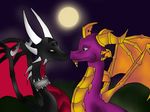  black_scales cynder dragon female horn male membranous_wings moon purple_scales scales spikes spyro spyro_the_dragon video_games wings 