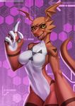 2016 alanscampos anthro breasts claws digimon female guilmon looking_at_viewer nude scalie smile solo 