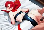  anal ass bed elbow_gloves gloves long_hair naavs penis ponytail pubic_hair red_hair sex tengen_toppa_gurren_lagann uncensored yellow_eyes yoko_littner 