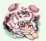  1girl :< animal_ear_fluff animal_ears arknights bokiboki333 braid bright_pupils chibi chibi_only closed_mouth commentary_request full_body grey_eyes grey_hair long_hair looking_at_viewer pramanix_(arknights) snow_leopard_ears snow_leopard_girl snow_leopard_tail solo stretching tail uneven_eyes very_long_hair white_pupils 