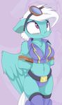  anthro blush bound breasts cleavage clothed clothing equine eyewear female fleetfoot_(mlp) friendship_is_magic frown fur goggles hair mammal mistydash my_little_pony navel pegasus solo teeth white_hair wings wonderbolts_(mlp) 