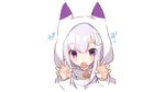  animal_ears emilia fang hoodie purple_eyes re:zero_kara_hajimeru_isekai_seikatsu sakofu white_hair 