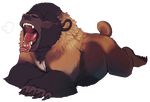  2015 alpha_channel anthro bear black_fur bovine breath brown_fur buffalo claws digital_media_(artwork) explicital eyes_closed fur hybrid inner_ear_fluff lying male mammal multicolored_fur nude on_front open_mouth short_tail simple_background sleepy solo teeth tongue tongue_out transparent_background yawn 