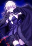  artoria_pendragon_(all) black_legwear blonde_hair dark_excalibur dark_persona excalibur fate/stay_night fate_(series) gothic_lolita lolita_fashion looking_at_viewer nina_(pastime) saber_alter sword thighhighs weapon yellow_eyes 