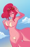  anthro big_breasts bikini breasts camel_toe clothed clothing eyewear female hair looking_at_viewer mammal miu navel raspberry_(miu) red_eyes red_hair smile solo sunglasses swimsuit 