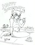  ! 1girl animal_ears birthday_cake cake claws dog_ears dog_tail dumbbell eating food fur happy_birthday highres kobold monochrome monster_girl monster_musume_no_iru_nichijou navel nayaase_beleguii open_mouth panties polt shadow shorts_removed signature sitting sketch solo speech_bubble spoken_exclamation_mark spoon tail tank_top traditional_media underwear underwear_only 