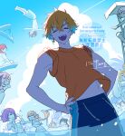  5boys 6+girls :d ^_^ afterimage bans bikini blonde_hair blue_hair blue_male_swimwear blue_sky brown_hair closed_eyes cloud cloudy_sky contrail day diving_board drawstring facing_viewer furen_e_lustario fuwa_minato glasses gradient_hair grey_hair hair_ornament hand_on_own_hip honma_himawari hoshikawa_sara koyanagi_rou lauren_iroas lightning_bolt_hair_ornament lightning_bolt_symbol long_hair maimoto_keisuke male_swimwear meloco_kyoran multicolored_hair multiple_boys multiple_girls nanase_suzuna navel nijisanji nijisanji_en nijisanji_koshien ninahachi opaque_glasses orange_hair orange_shirt outdoors palm_tree partially_submerged pink_hair profile purple_hair red_hair sakaki_ness shirt short_sleeves signature sitting sky smile streaked_hair summer swim_trunks swimsuit tenkai_tsukasa thick_eyebrows tree usami_rito v-shaped_eyebrows very_long_hair virtual_youtuber wading water watermark whistle_in_mouth 