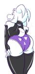  asriel_dreemurr boss_monster butt caprine clothed clothing collar crossdressing elbow_gloves fluffy fluffy_tail fur girly gloves goat horn legwear long_ears looking_back male mammal narija pose seductive solo thigh_highs undertale underwear video_games white_fur 