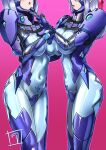  2girls armored_bodysuit asymmetrical_docking bodysuit breast_press breasts chin_guard commentary_request covered_navel eyes_out_of_frame fortified_suit french_kiss grey_hair head_out_of_frame highres impossible_bodysuit impossible_clothes kiss large_breasts mecha_pilot_suit multiple_girls muv-luv muv-luv_alternative original red_ribbon ribbon saliva saliva_trail shiny_clothes skin_tight tongue tongue_out wata_nuki yuri 