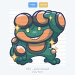  alternate_color border character_name chibi chibi_only commentary devlinputra english_commentary full_body grey_border grin hand_on_own_head instagram_username no_humans nostrils paid_reward_available pokedex_number pokemon pokemon_(creature) pokemon_focus seismitoad shiny_pokemon smile solo sparkle teeth too_many_watermarks watermark white_background 