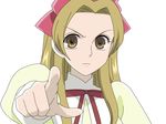  artist_request bow brown_eyes hair_bow houshakuji_renge light_brown_hair long_hair long_sleeves ouran_high_school_host_club pointing pointing_at_viewer solo white_background 